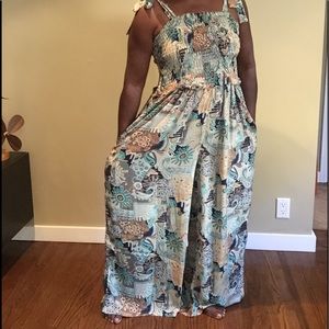 NWT Shoulder Tie elastic Bodice Wide Leg Jumpsuit